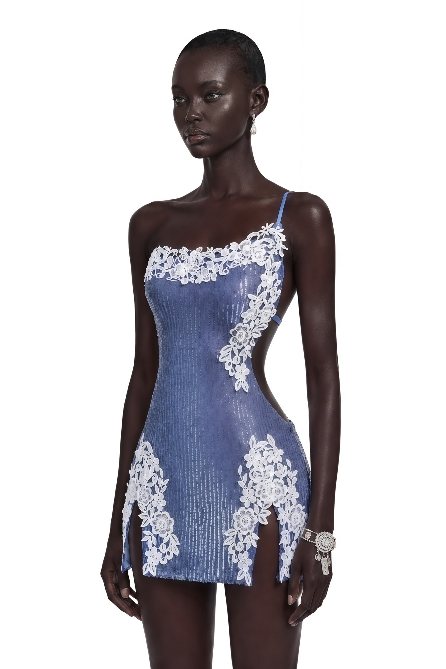 Zylah Purple Sequin Mini Dress with Lace