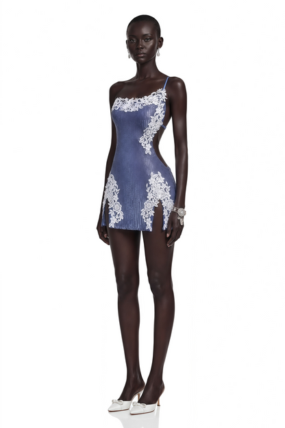 Zylah Purple Sequin Mini Dress with Lace