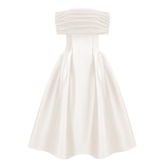 Ainara White Off Shoulder Polished Midi Dress