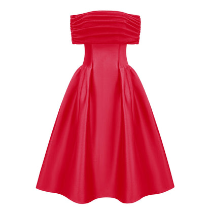Ainara Red Off Shoulder Polished Midi Dress