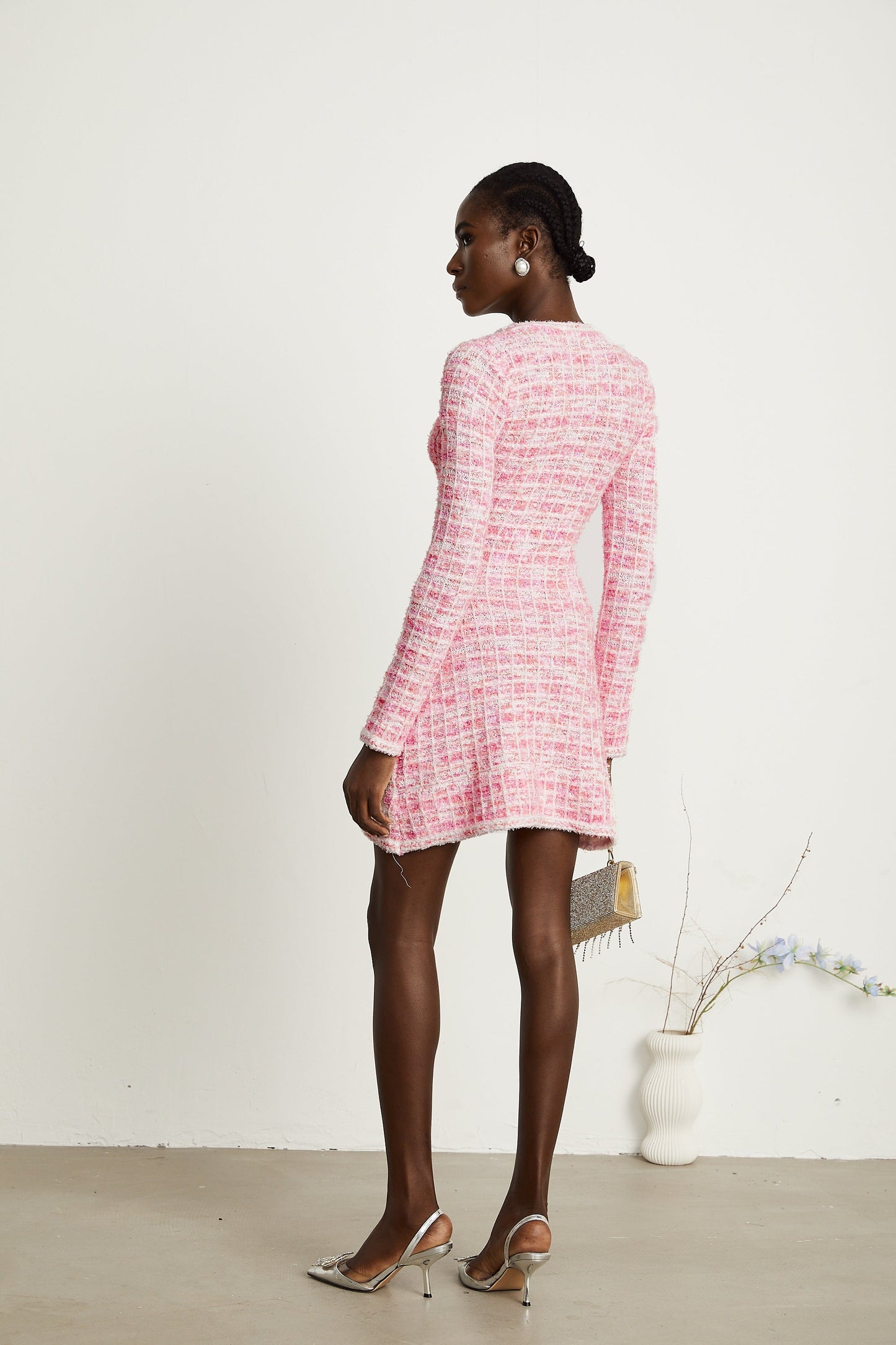 Capucine pembe kareli mini elbise