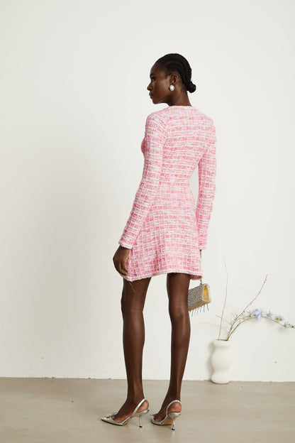 Capucine pembe kareli mini elbise