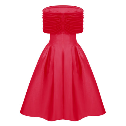 Ainara Red Off Shoulder Polished Midi Dress