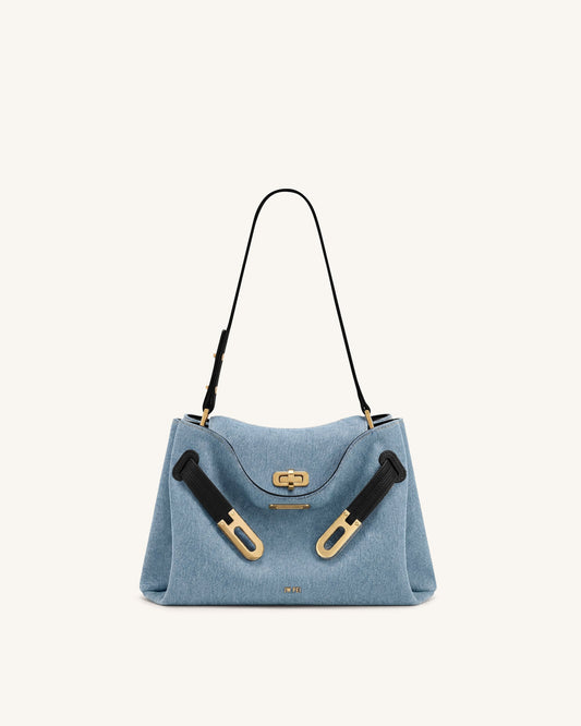 Rhea Double Buckle Shoulder Bag - Light Blue Denim