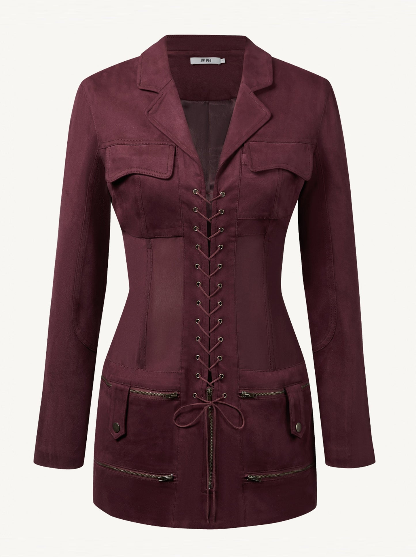 Suni Süet Korse Model Ceket Mini Elbise - Bordo