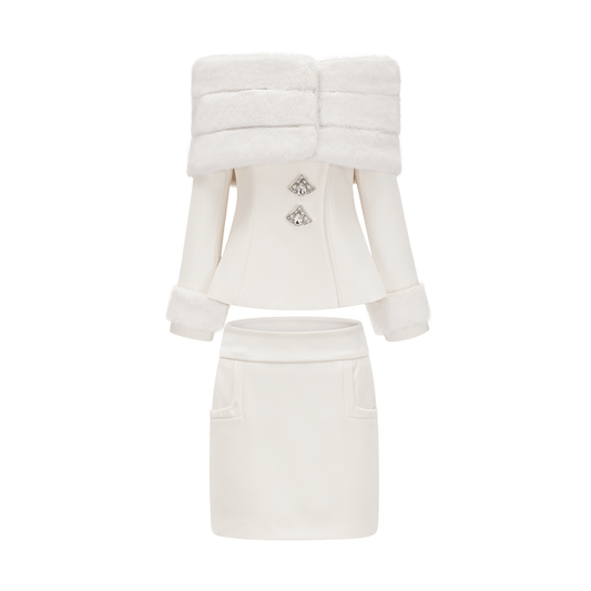 Caitlin Faux-fur Jacket & Skirt Matching Set