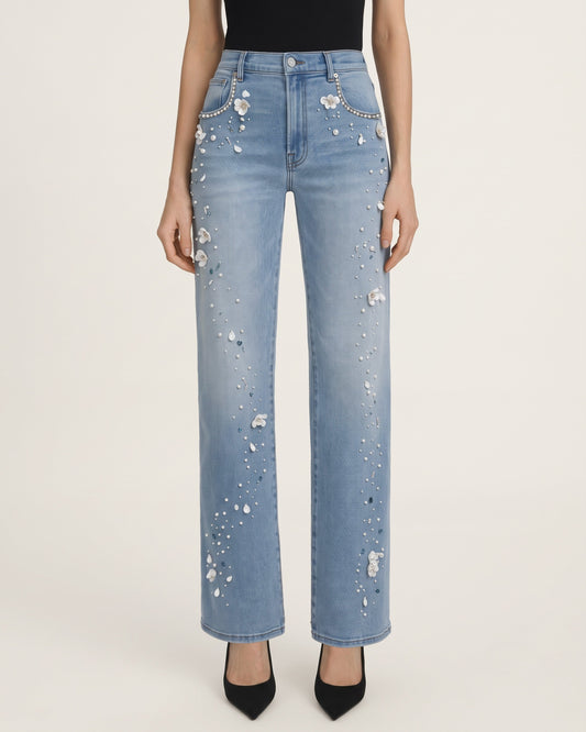The Celestial Pearl Petal Straight Jeans - Pale Blue Eyes