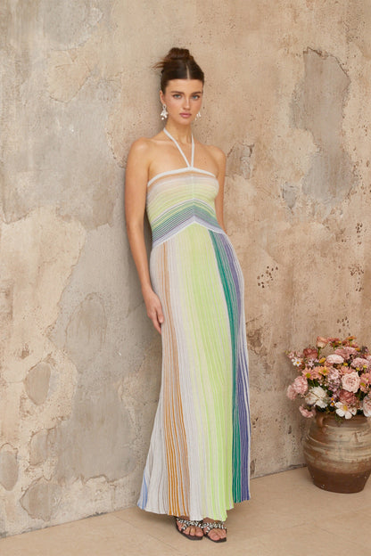 Serelith Metallic Knit Backless Maxi Dress