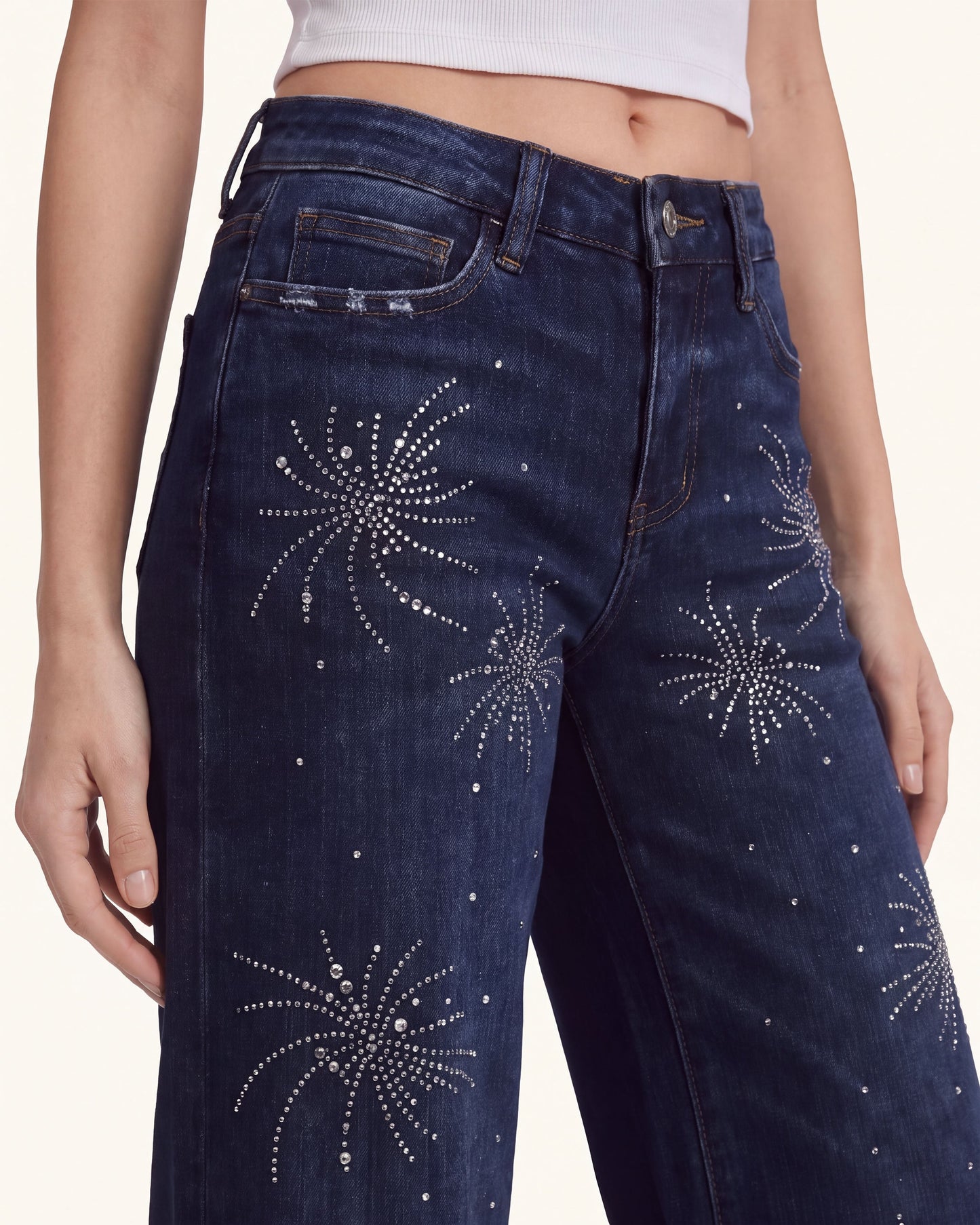 Firework Taşlı Bol Paça Kot Pantolon - Mood İndigo