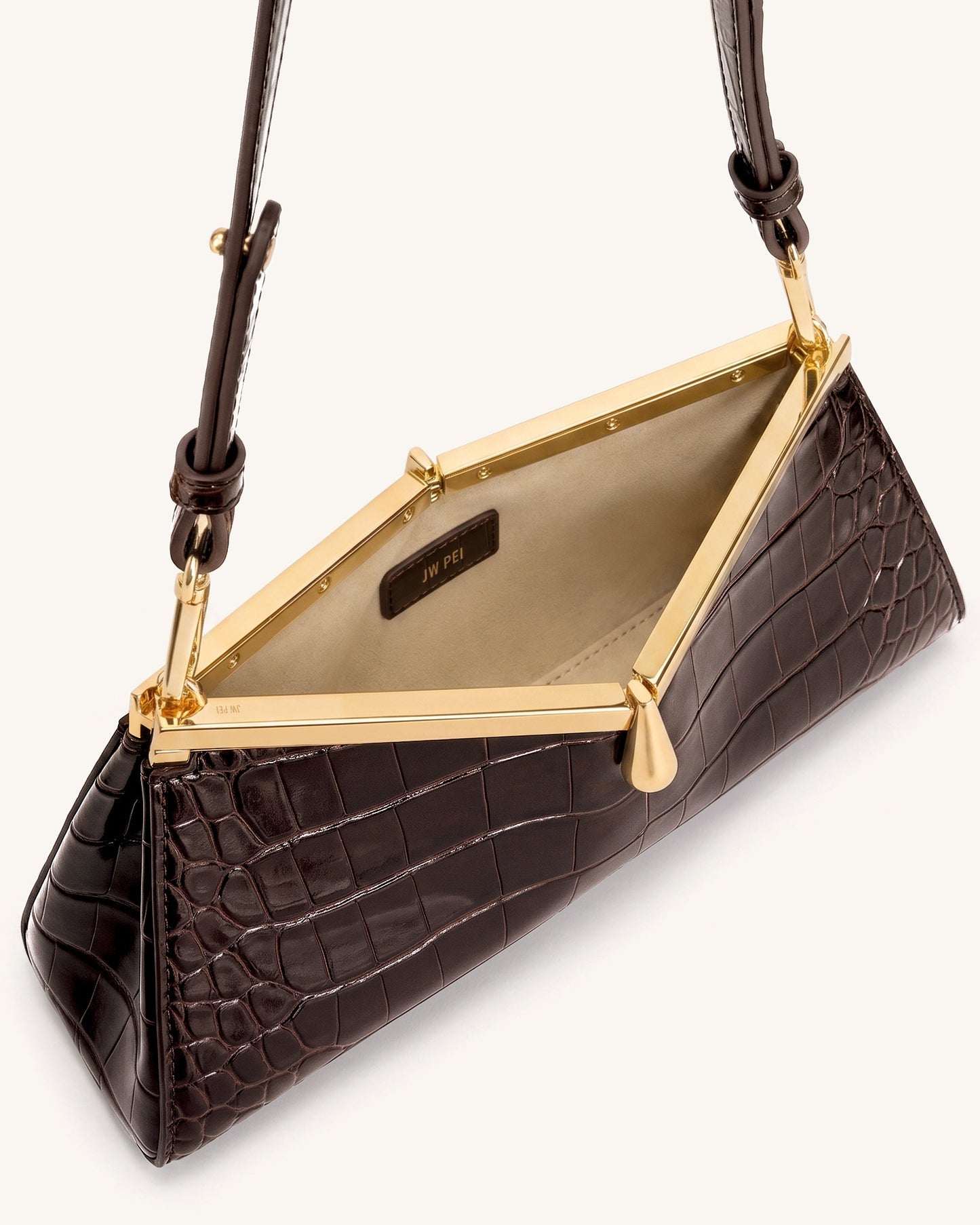 Nerina V-Frame Shoulder Bag - Dark Brown Croc