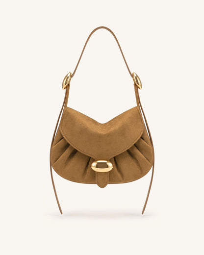 Avery Faux Suede Draped Hobo Bag - Camel