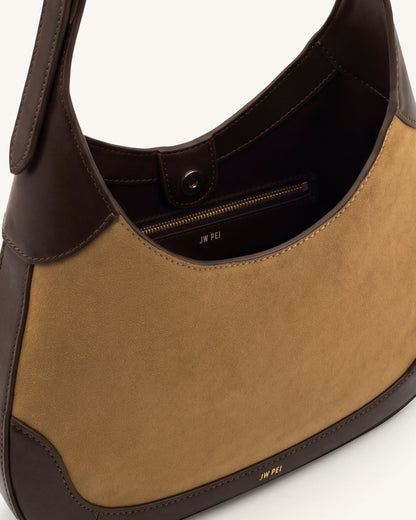 Willow Faux Suede Trim Hobo Bag - Brown