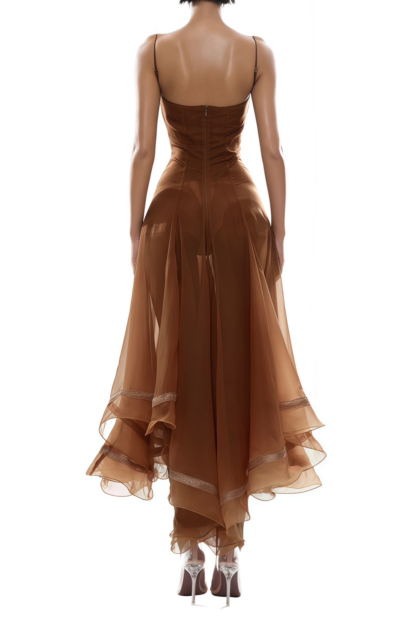 Nuria Rust Brown Asymmetrical Midi Dress