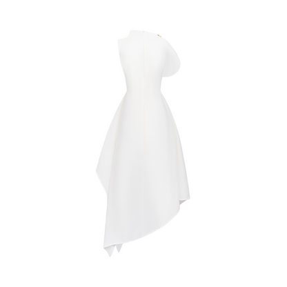 Liana White Asymmetrical Flared Midi Dress