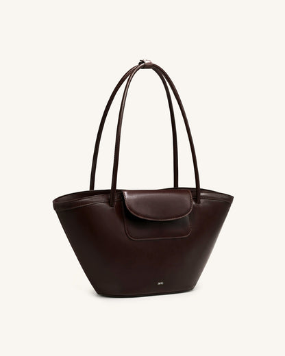 Corinne Pocket Tote Bag - Dark Brown