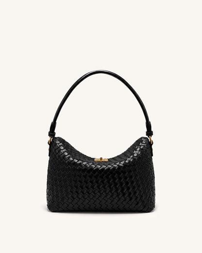 Lucia Woven Hobo Bag - Black