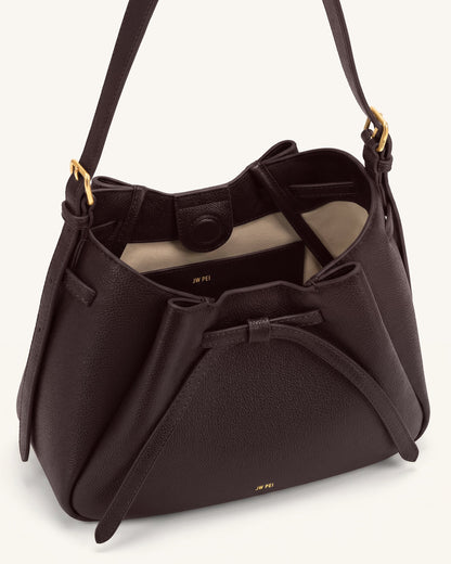 Mabel Soft Bow Shoulder Bag - Dark Brown