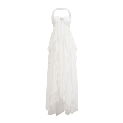 Mariah Pink Chiffon Ruffle Halterneck Maxi Dress