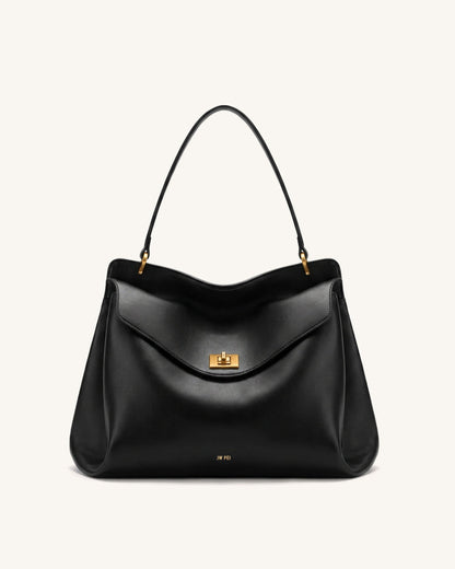 Lucia Turn-Lock Shoulder Bag - Black