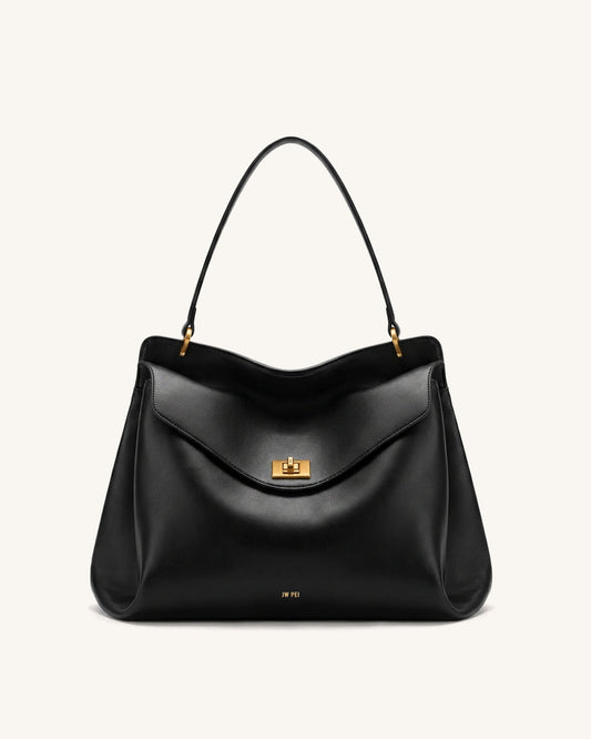 Lucia Turn-Lock Shoulder Bag - Black