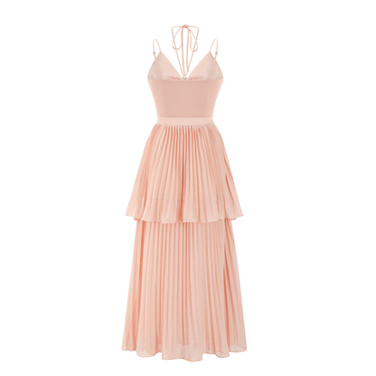 Olympe pembe pilili katlı midi elbise