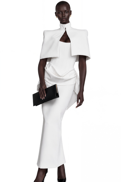 Felice White Structured Cape & Corset Dress Set