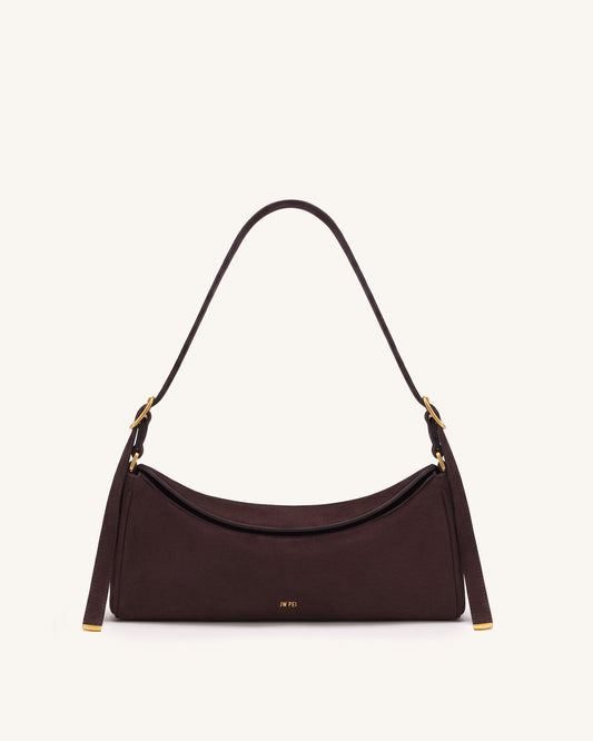 Elowen Faux Suede East-West Shoulder Bag - Dark Brown