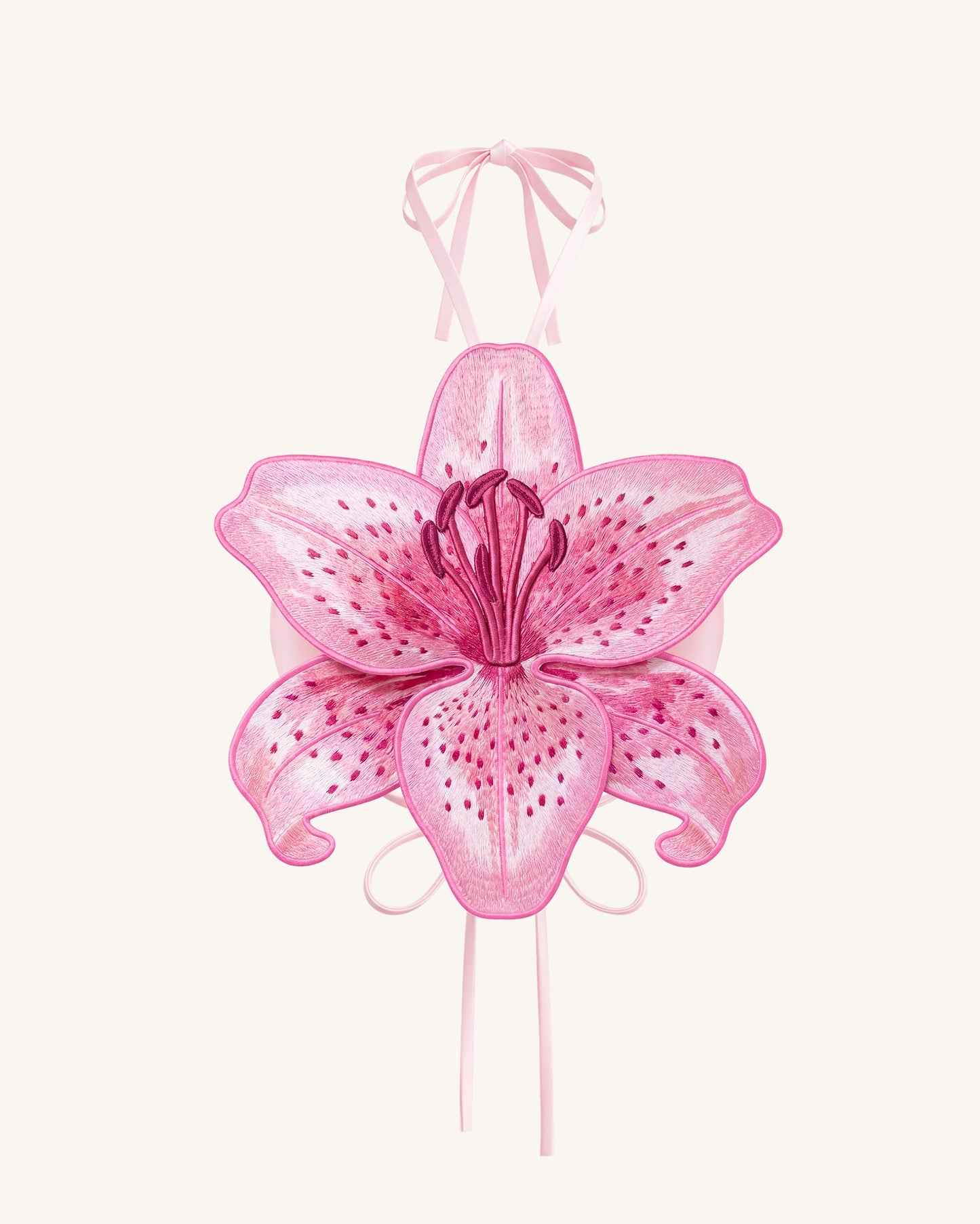 3D Lily Halter Yaka Crop (Kısa Kesim) Üst / Bluz - Pembe