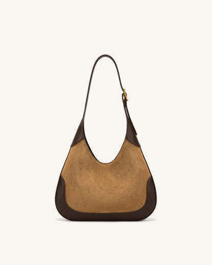 Willow Faux Suede Trim Hobo Bag - Brown