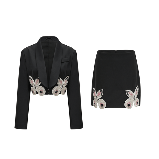 Roxane crystal-embellished jacket & skirt matching set