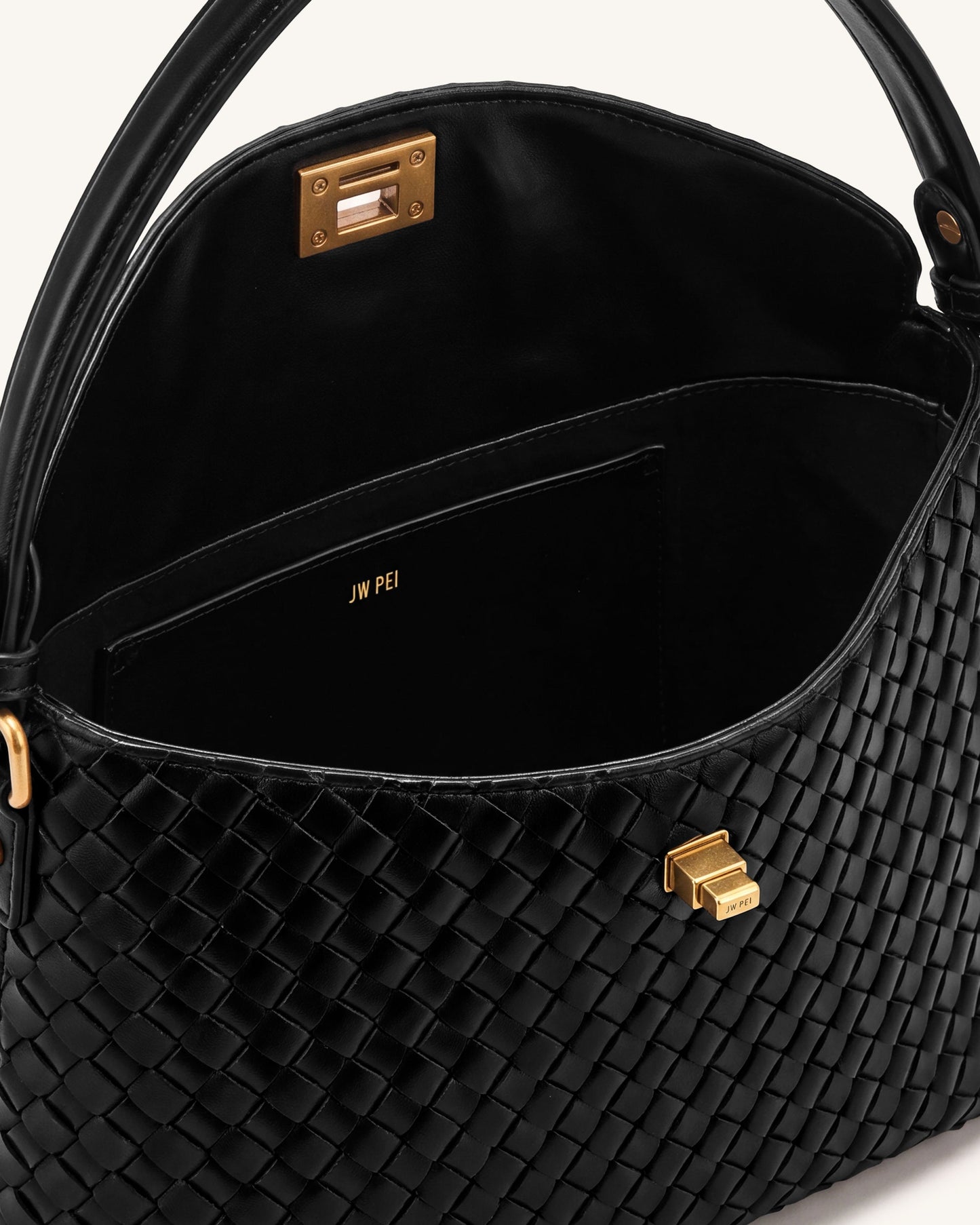 Lucia Woven Hobo Bag - Black