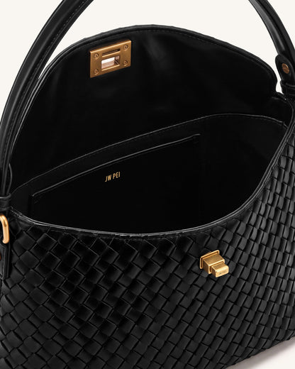 Lucia Woven Hobo Bag - Black