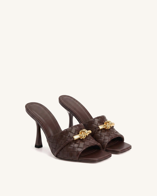 Lena Metal Rope Knot Woven Heel Mules - Dark Brown