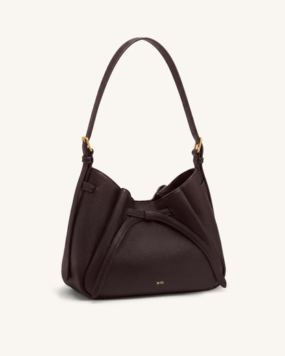Mabel Soft Bow Shoulder Bag - Dark Brown