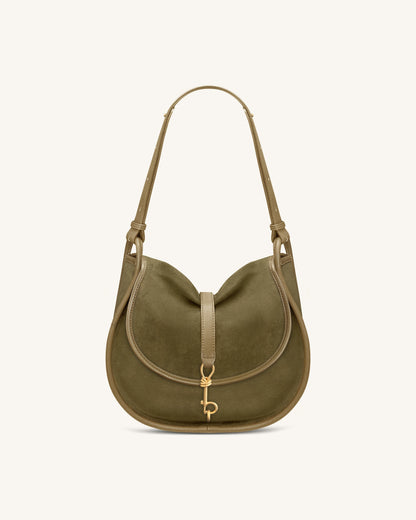 Arla Small Faux Suede Hobo Bag - Olive Green
