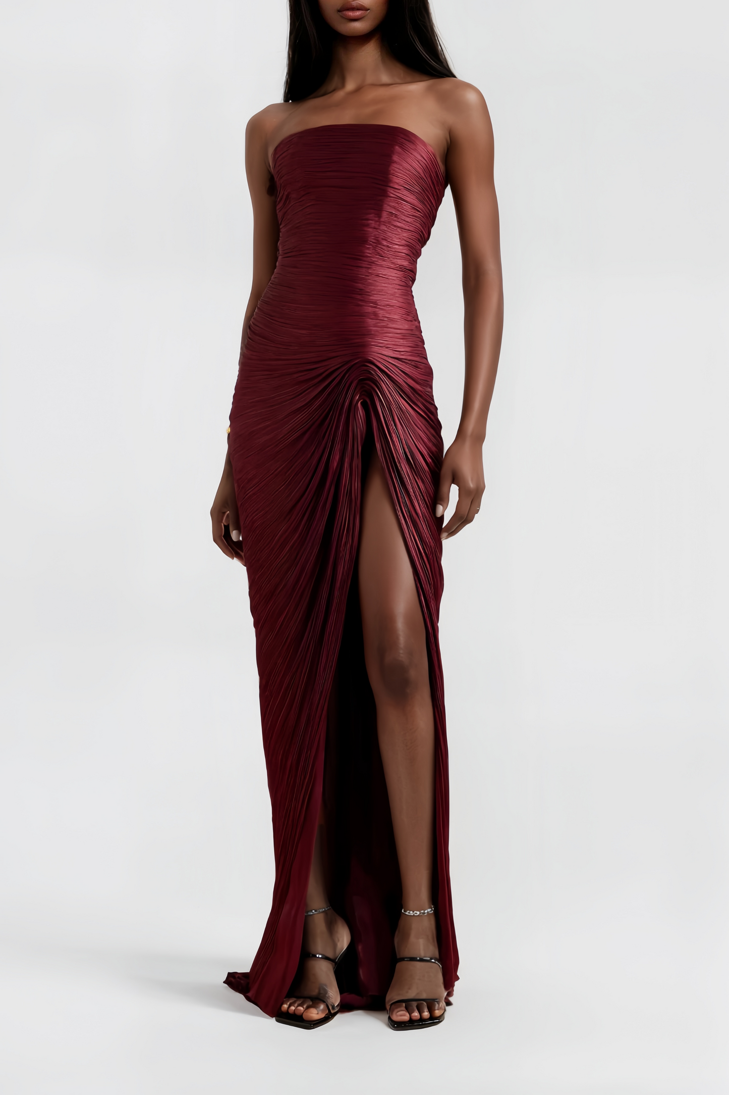 Shifra Burgundy Asymmetrical Cape Maxi Dress