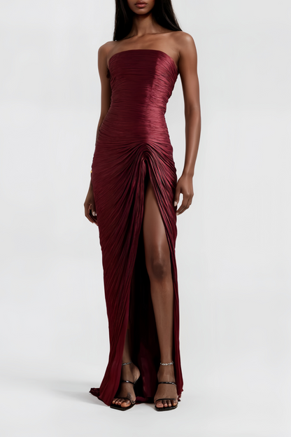 Shifra Burgundy Asymmetrical Cape Maxi Dress
