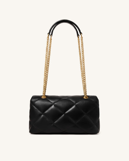 Valerie Puffy Bar-Lock Shoulder Bag - Black