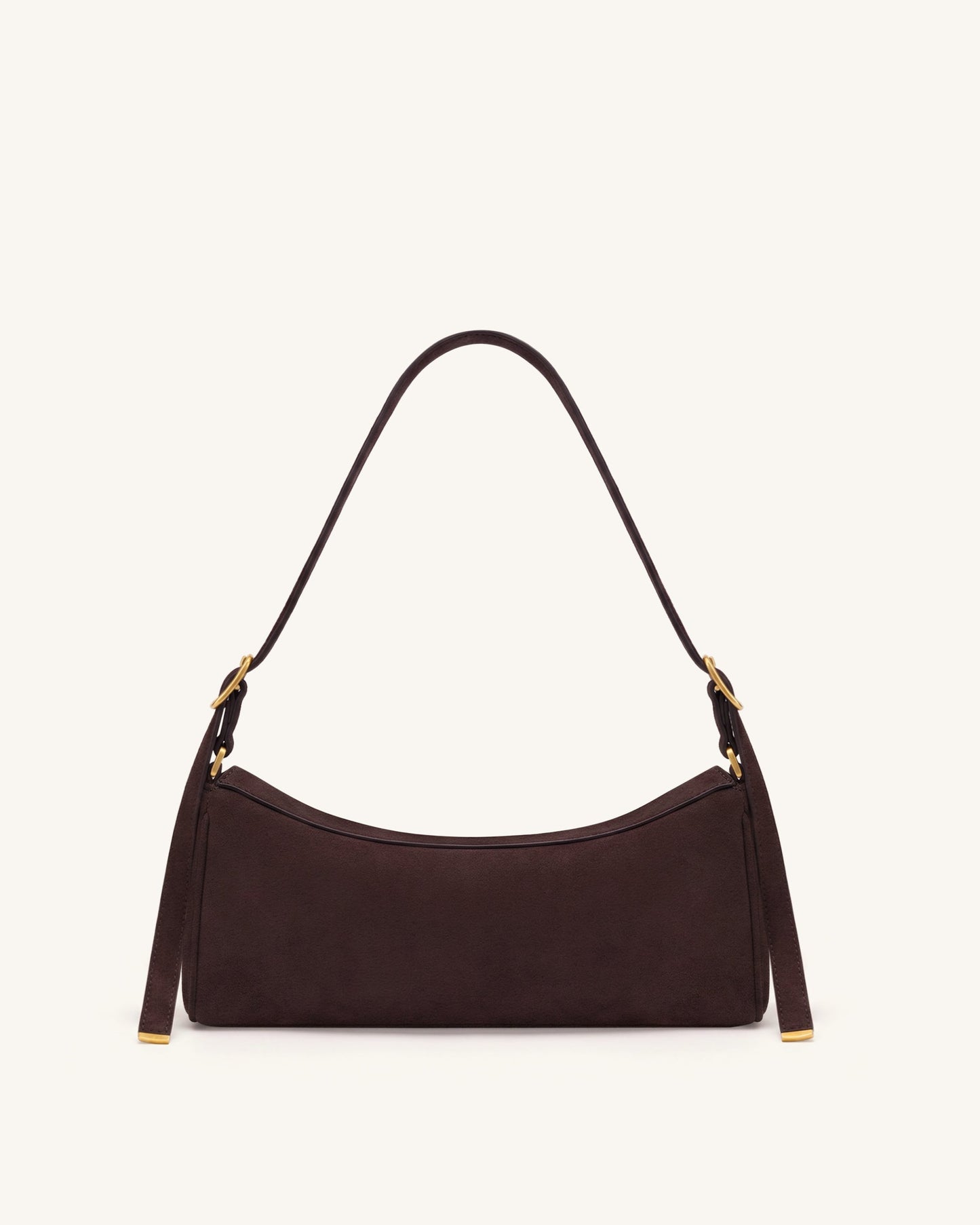 Elowen Faux Suede East-West Shoulder Bag - Dark Brown