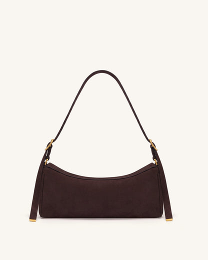 Elowen Faux Suede East-West Shoulder Bag - Dark Brown