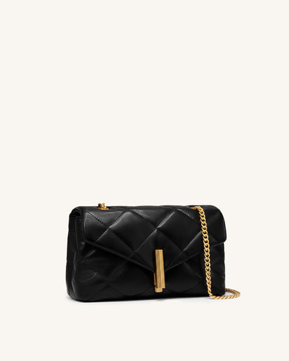 Valerie Puffy Bar-Lock Shoulder Bag - Black